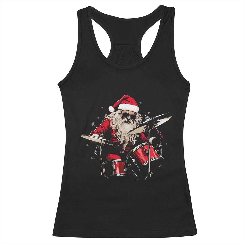 Funny Rock'n Roll Santa Claus Racerback Tank Top Cool Drummer Festive Christmas