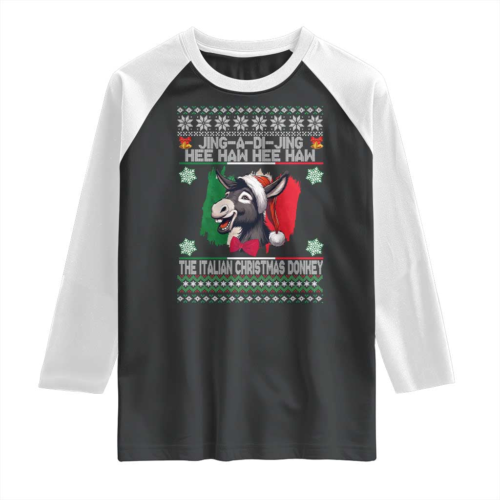 Italian Christmas Donkey Raglan Shirt Funny Jing A Di Jing Hee Haw Italy Flag