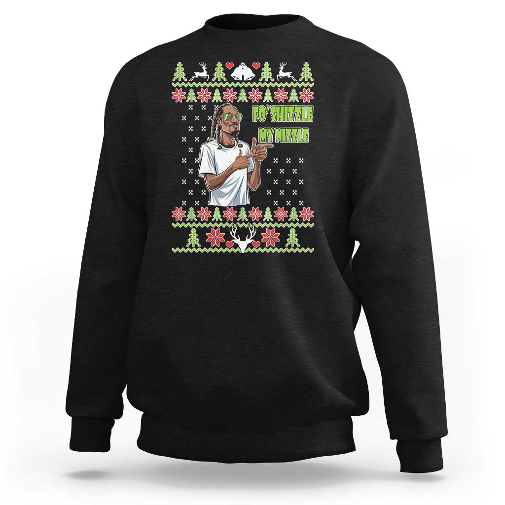 Black Christmas graphic sweatshirt with front festive rapper meme illustration