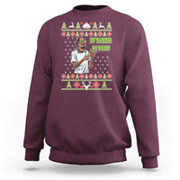 Maroon Christmas graphic sweatshirt with front festive rapper meme illustration