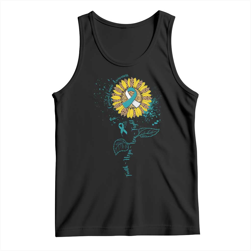 Cervical Cancer Awareness Tank Top Faith Hope Love Fight Teal And White Ribbon Sunflower