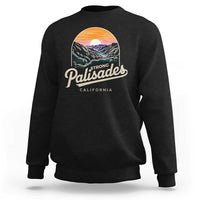 Black crewneck sweatshirt with 'Palisades California' landscape graphic on chest