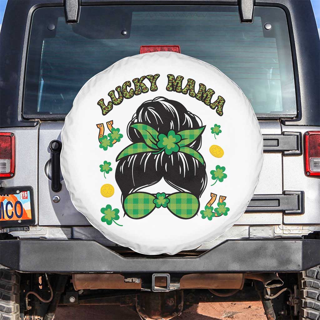 Funny St Patricks Day Spare Tire Cover Lucky Mama Messy Bun Mom