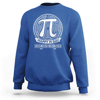Royal blue Pi Day sweatshirt with large pi symbol and “Happy Pi Day” graphic on front