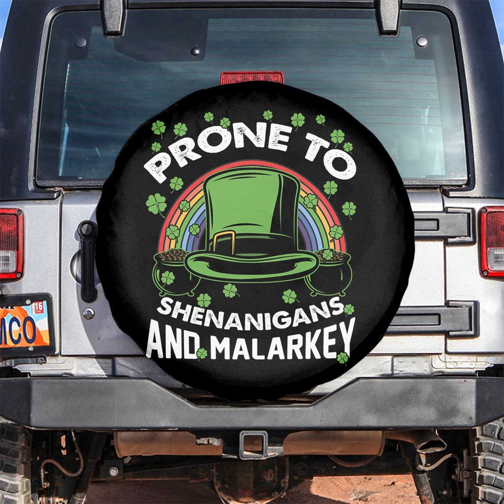 Funny St Patricks Day Spare Tire Cover Prone To Shenanigans And Malarkey Leprechaun Hat Rainbow