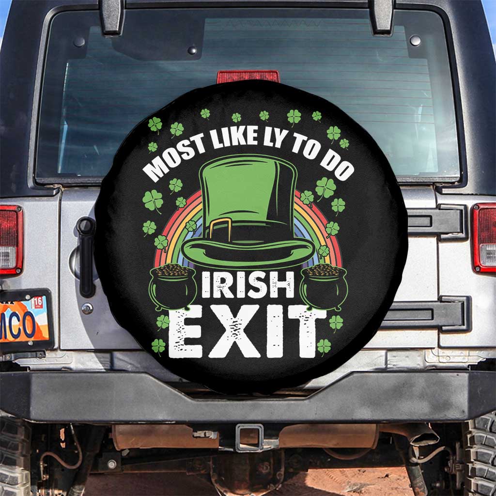 Funny St Patricks Day Drinking Spare Tire Cover Most Likely To Do Irish Exit Leprechaun Hat Rainbow