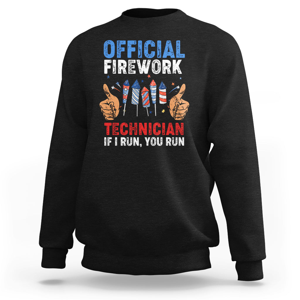 Black sweatshirt with Official Firework Technician graphic