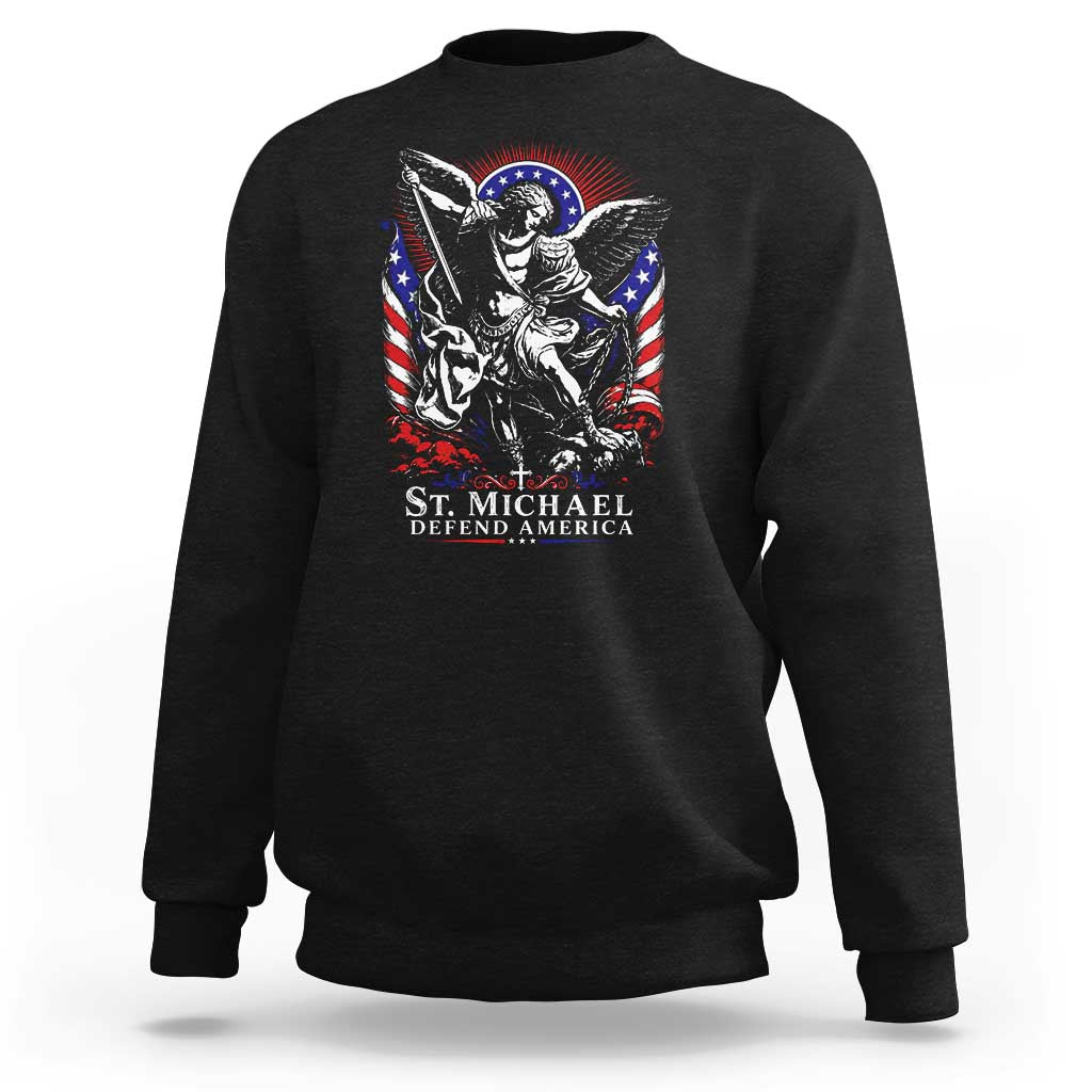 St Michael Defend America Archangel Graphic Sweatshirt Christian Faith Patriotic