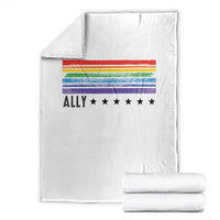 Retro Rainbow Ally Distressed Stripes Graphic Throw Blanket LGBTQ Support Pride Month