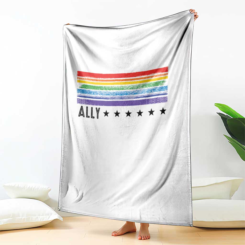 Retro Rainbow Ally Distressed Stripes Graphic Throw Blanket LGBTQ Support Pride Month