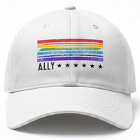 Retro Rainbow Ally Distressed Stripes Graphic Baseball Cap LGBTQ Support Pride Month