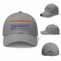Retro Rainbow Ally Distressed Stripes Graphic Baseball Cap LGBTQ Support Pride Month