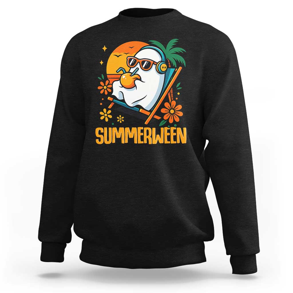 Tropical Summerween Boo Sheet Sweatshirt Funny Ghost Halloween Summer Beach Vibes - Wonder Print Shop