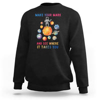 Black crewneck sweatshirt with space astronaut graphic on back