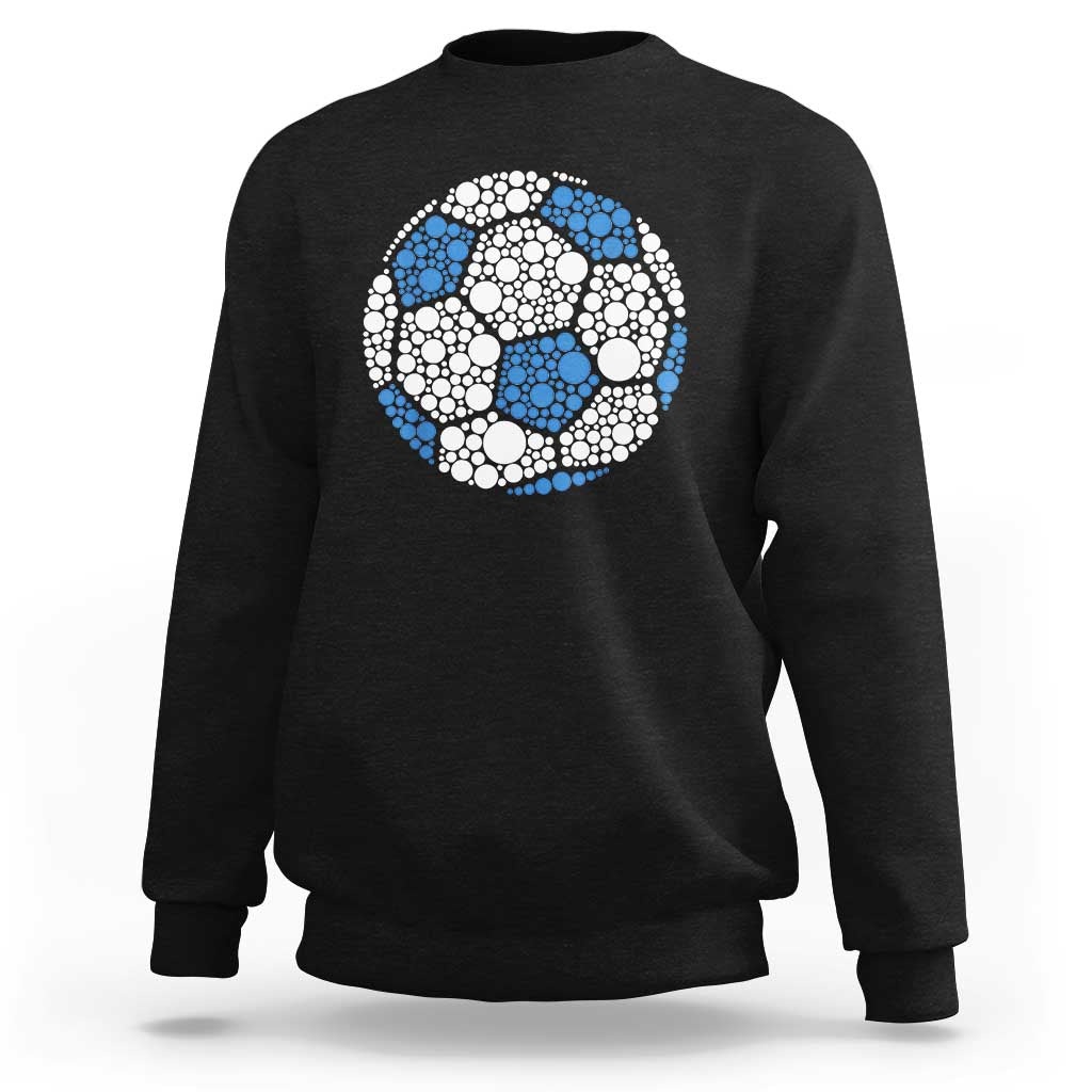 Black sweatshirt with crew neck, long sleeves, and dotted soccer ball graphic