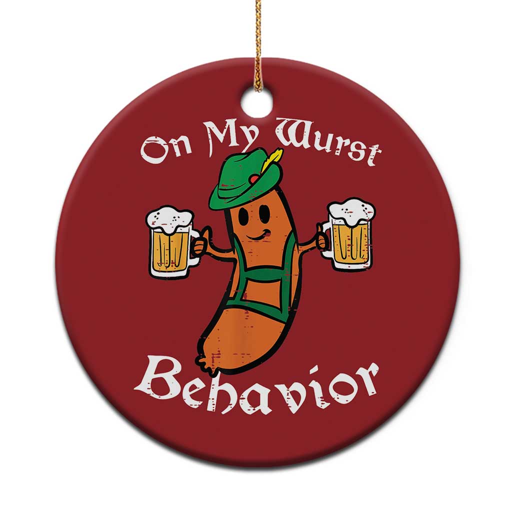 Funny Oktoberfest Christmas Ornament On My Wurst Behavior German Sausage - Wonder Print Shop