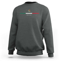Charcoal gray crewneck sweatshirt with Mexico flag bar graphic and small crest on chest