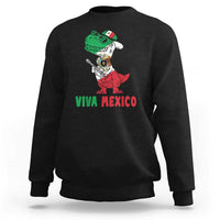 Black crewneck sweatshirt with green dinosaur graphic, 'VIVA MEXICO' text