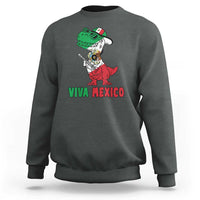 Dark heather crewneck sweatshirt with green dinosaur graphic, 'VIVA MEXICO' text