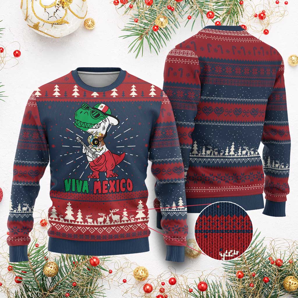 Viva Mexico Ugly Christmas Sweater Funny Mexican Dance Dinosaur Hispanic Heritage - Wonder Print Shop