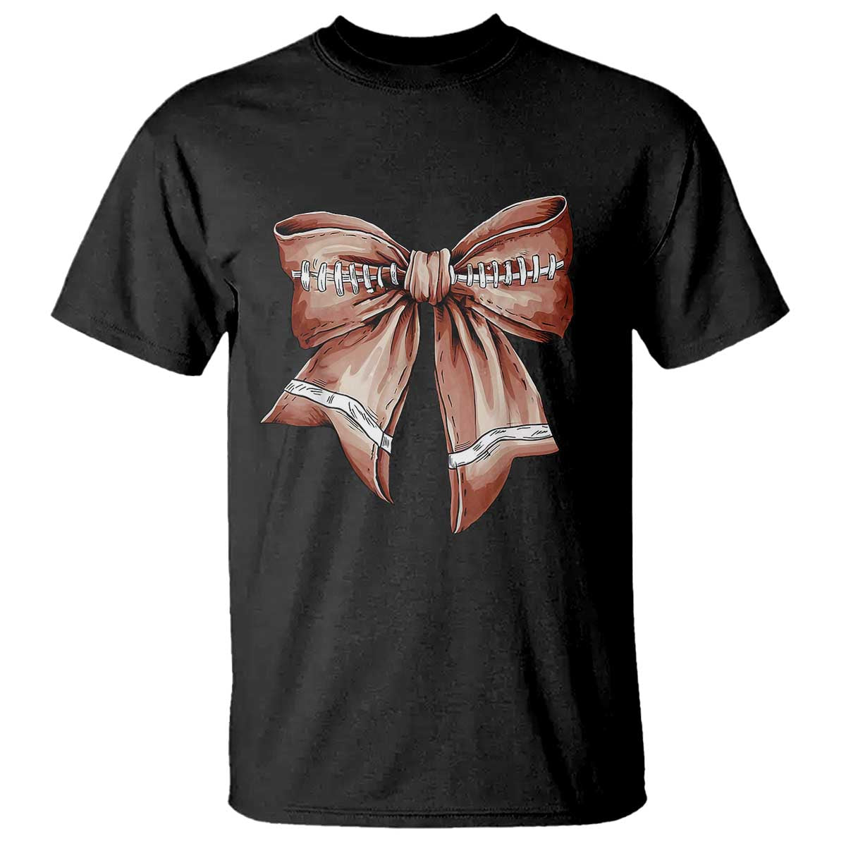 Coquette Bow Pumpkin American Football T Shirt Retro Thanksgiving Autumn Vibe - Wonder Print Shop