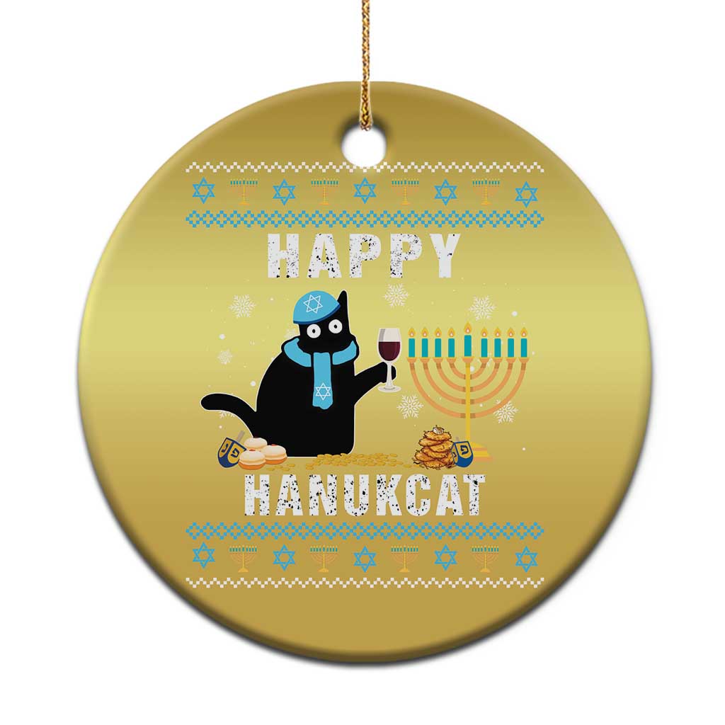 Funny Hanukkah Cat Christmas Ornament Happy Hanukcat Drinking Black Cat Jewish Menorah Chanukah - Wonder Print Shop