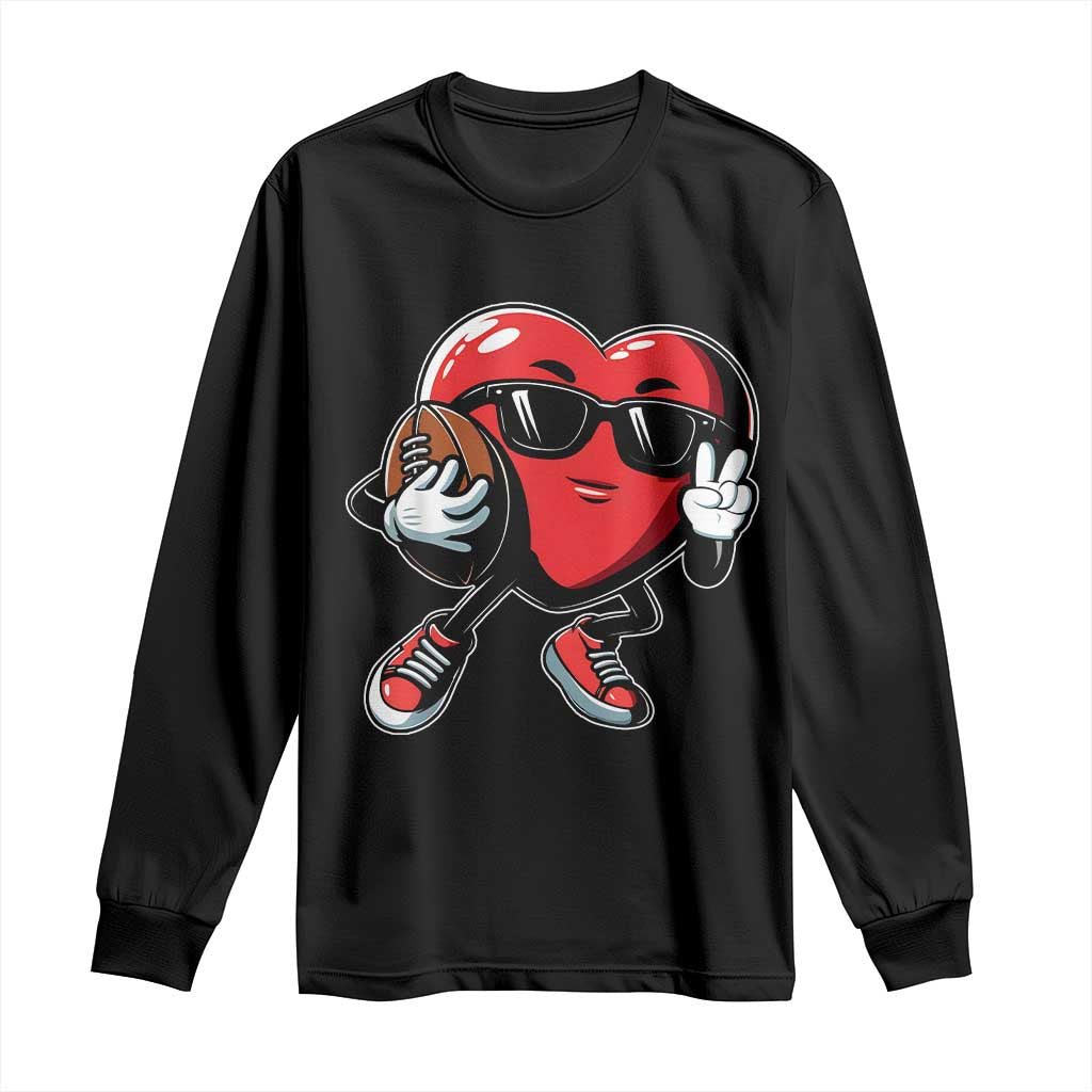Valentines Day Heart Playing Football Long Sleeve Shirt Cute Gift for Sports Lovers