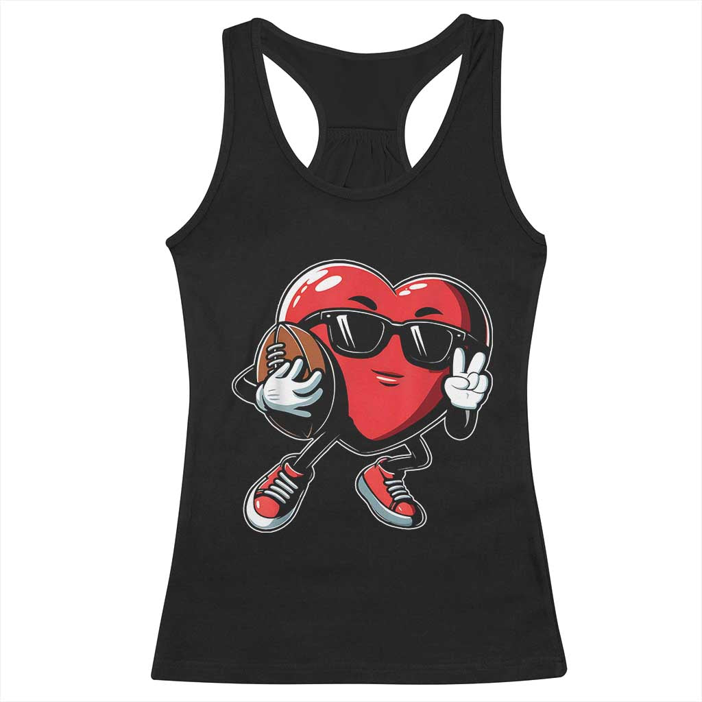 Valentines Day Heart Playing Football Racerback Tank Top Cute Gift for Sports Lovers