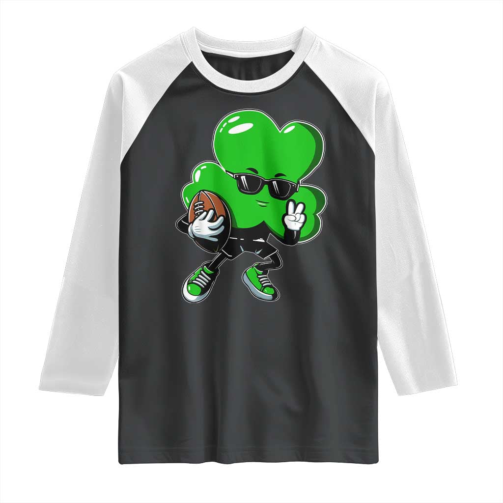 St Patricks Day Shamrock Playing Football Raglan Shirt Cute Gift for Sports Lovers