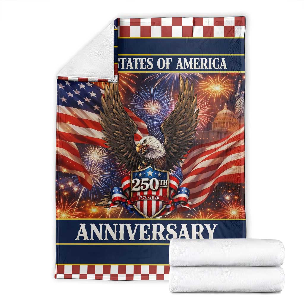 United States of America 250th Anniversary Throw Blanket USA 1776 2026 Patriotic Eagle Fireworks