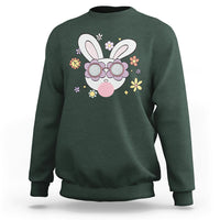 Forest green crewneck sweatshirt with cute bunny head glasses graphic