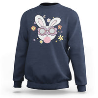 Navy crewneck sweatshirt with cute bunny head glasses graphic