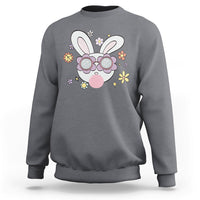 Charcoal gray crewneck sweatshirt with cute bunny head glasses graphic