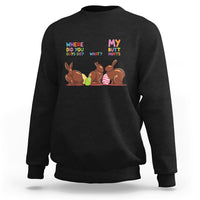 Dark charcoal crewneck sweatshirt with Easter bunny graphic and 'My Butt Hurts' text.