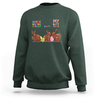 Forest green crewneck sweatshirt with Easter bunny graphic and 'My Butt Hurts' text.