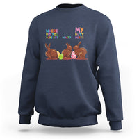Navy crewneck sweatshirt with Easter bunny graphic and 'My Butt Hurts' text.