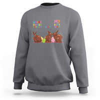 Light gray crewneck sweatshirt with Easter bunny graphic and 'My Butt Hurts' text.