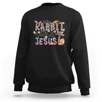 Black crewneck Easter bunny sweatshirt with 'Rabbit Easter is for Jesus' print