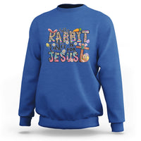 Royal blue crewneck Easter bunny sweatshirt with 'Rabbit Easter is for Jesus' print