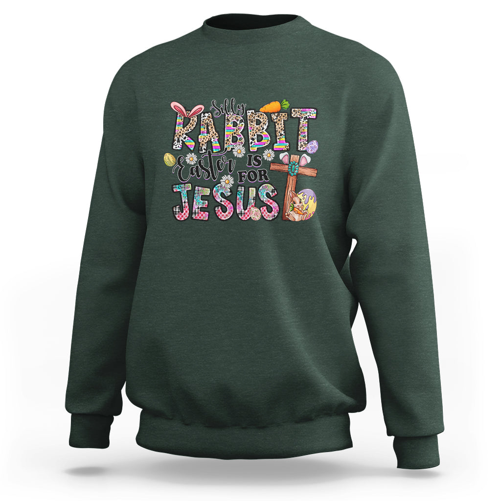 Forest green crewneck Easter bunny sweatshirt with 'Rabbit Easter is for Jesus' print