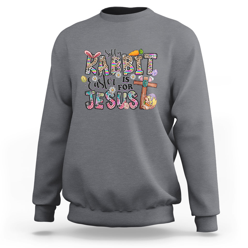 Charcoal gray crewneck Easter bunny sweatshirt with 'Rabbit Easter is for Jesus' print