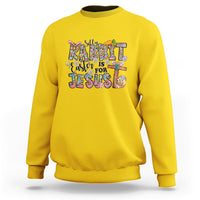 Daisy yellow crewneck Easter bunny sweatshirt with 'Rabbit Easter is for Jesus' print