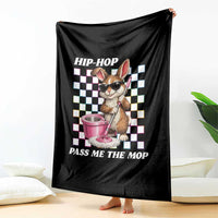 Hip Hop Easter Bunny Cleaning Pun Throw Blanket Funny Rabbit with Mop