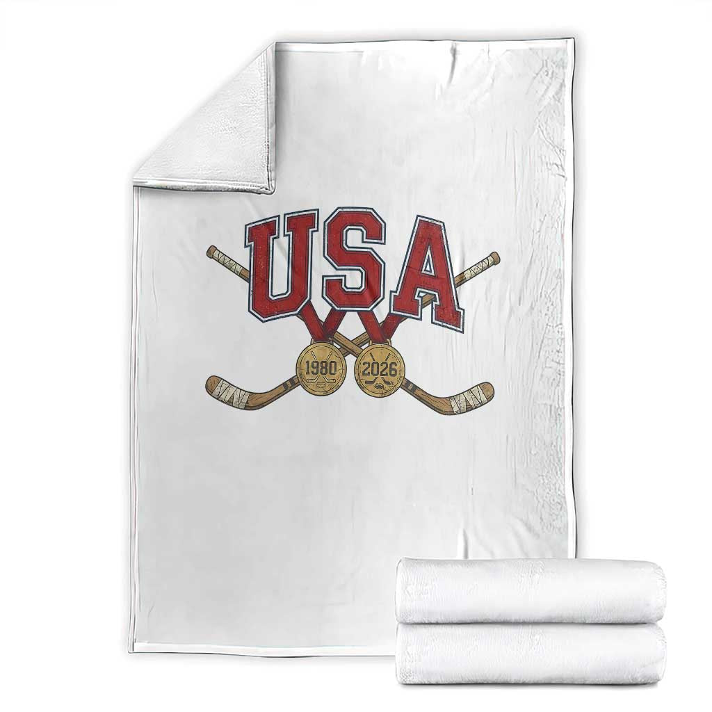 USA Ice Hockey Pride 1980 to 2026 Legacy Throw Blanket Patriotic American Champions