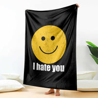 I Hate You Meme Distressed Smiling Face Throw Blanket Dark Humor Sarcastic Funny Attitude