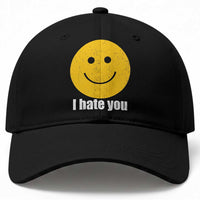 I Hate You Meme Distressed Smiling Face Baseball Cap Dark Humor Sarcastic Funny Attitude