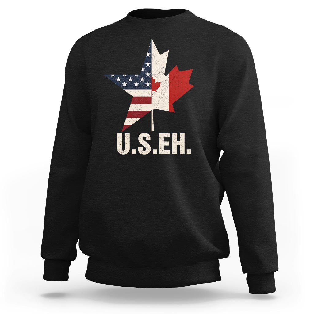 Funny American Canadan Sweatshirt US EH Canada Maple Leaf America Star Flag - Wonder Print Shop