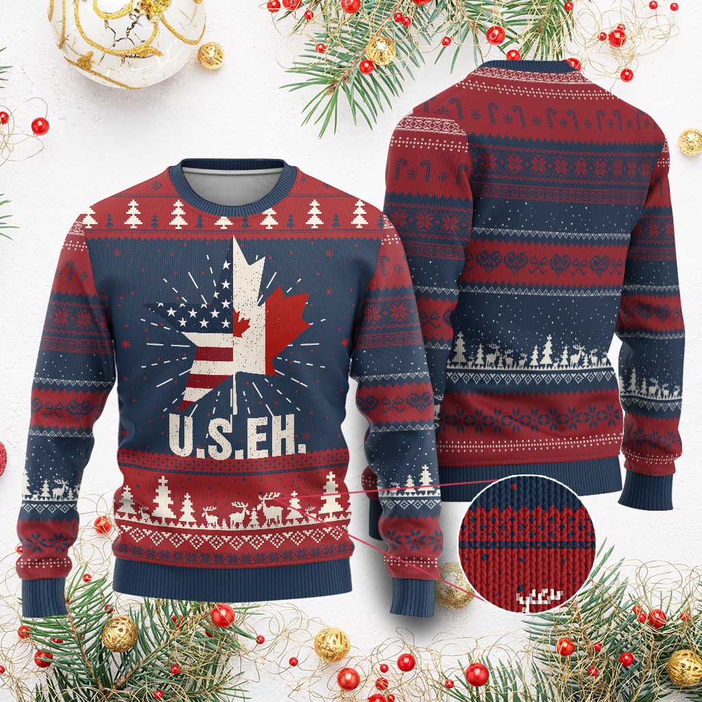 Funny American Canadan Ugly Christmas Sweater US EH Canada Maple Leaf America Star Flag - Wonder Print Shop