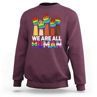 We Are All Human Rainbow Hands Sweatshirt LGBTQ+ Unity Equality Pride Month - Wonder Print Shop