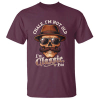 Maroon graphic T-shirt with skull face and “I’m Classic Foo” lettering